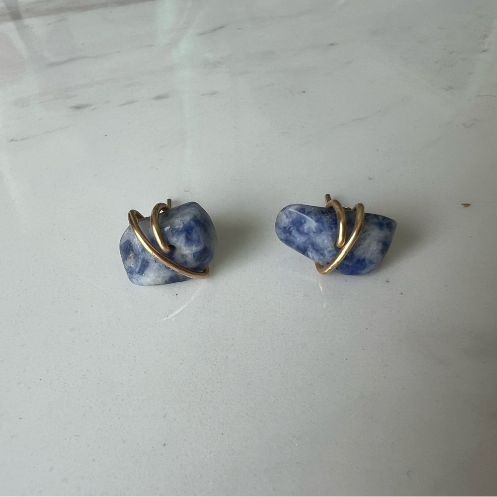 Blue stone earrings with gold embellishment